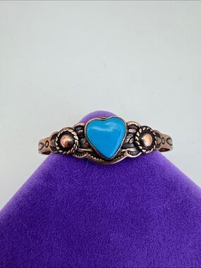 💛 Classic Copper Turquoise Heart Cuff Bracelet | XXS or Child Size